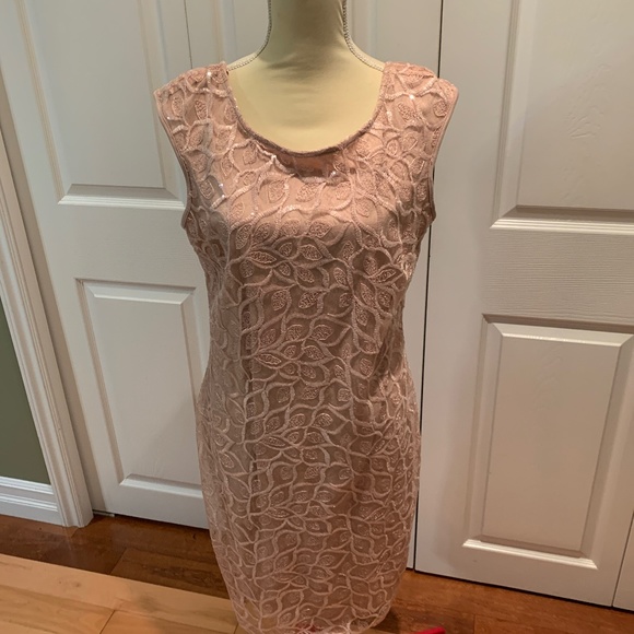 Nwt Size large tan with pink tones  le chateau dress with sequins - Picture 1 of 4